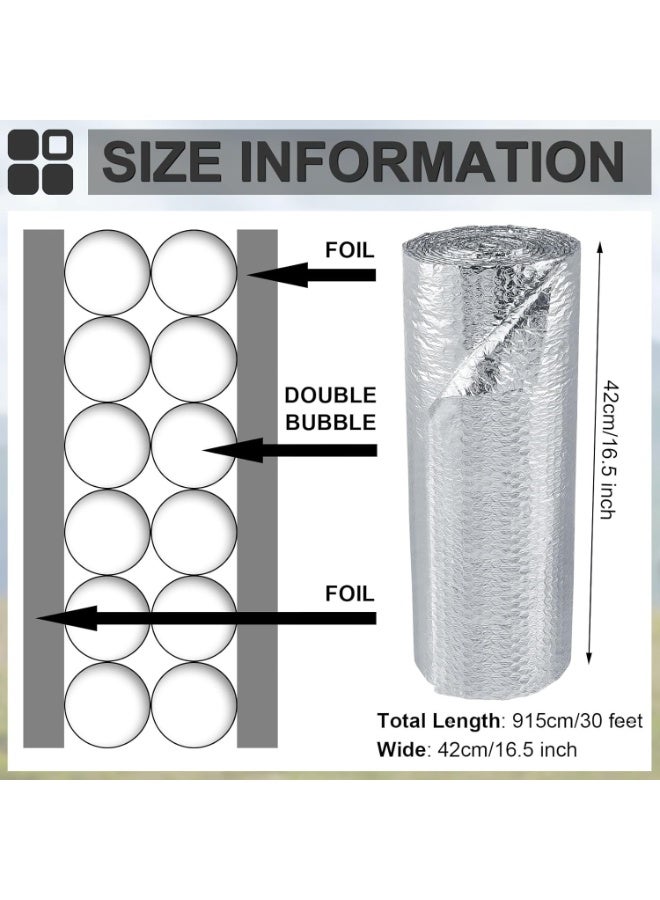 مغلف عازل عاكس ثنائي الفقاعة من الألومنيوم البخار 16.5 بوصة × 30 قدم لفانزعج الألومنيوم للنافذات العازلة للشتاء للنافذات التي تعمل بالفولتية والقصور والجراجات ومقاوم للطقس - Image 2